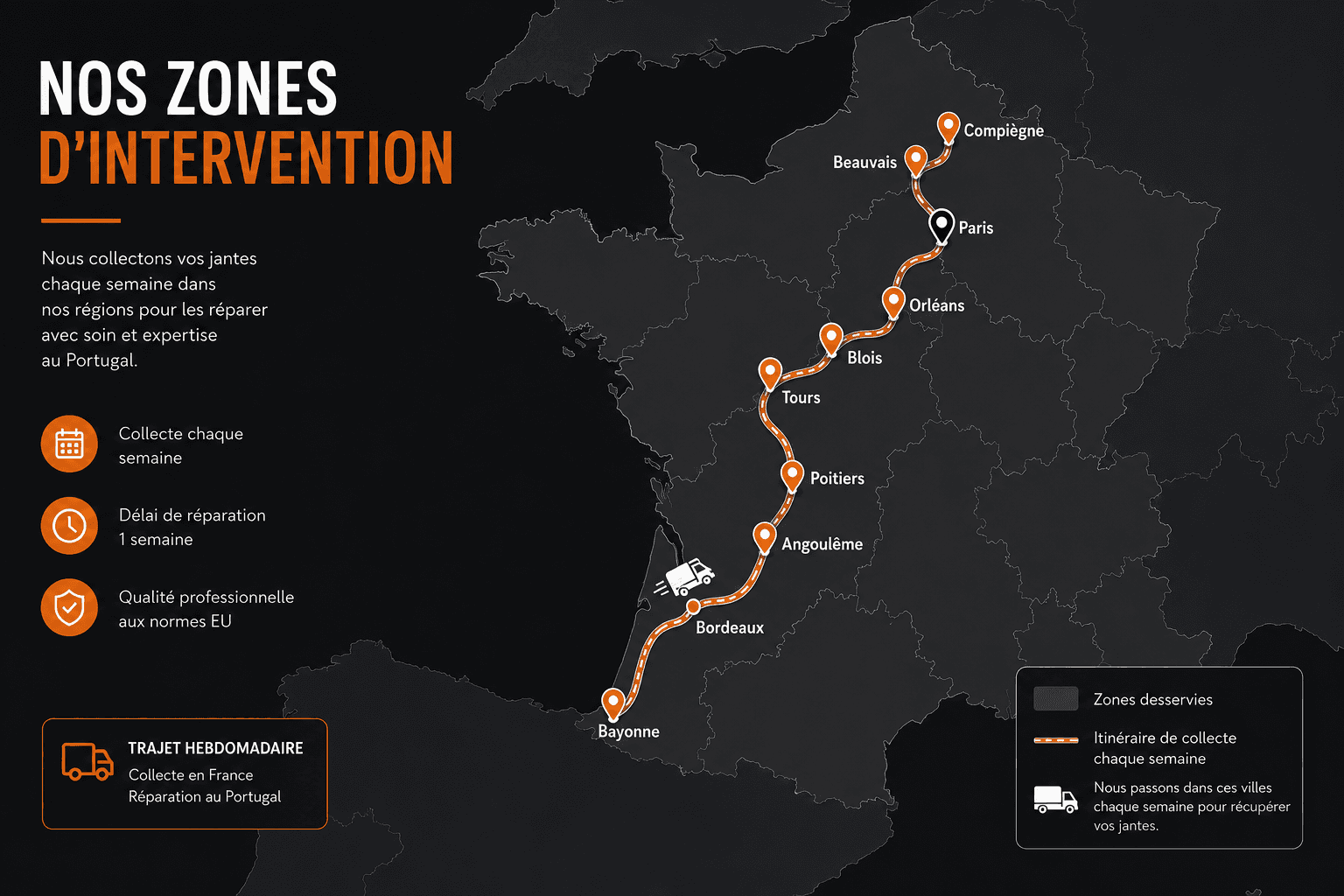Carte des zones d’intervention en France